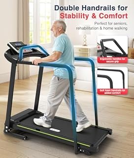 Redliro Walking Treadmill with Long Handrail for Balance, Recovery Fitness Exercise Machine Foldable for Home use with Holder for Phone & Cup,LCD Display, 300 lbs Capacity