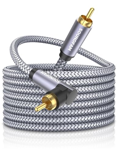 90 Degree Subwoofer Cable 50ft/15M,Right Angle RCA Cable Male to Male for Subwoofer，Amplifier-Grey