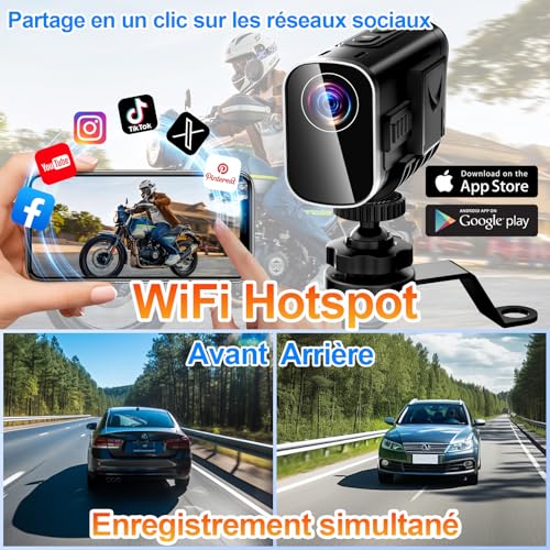 SecuraLen Action Cam 4K WiFi, Stabilisation à Double Objectif Camera Sport, 6 Heures D'enregistrement Camera Moto avec Carte MicroSD de 64 Go – Image 3