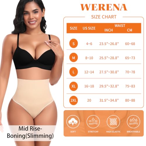 Image of Werena Tummy Control Thong Shapewear for Women High Waisted Body Shaper Panties Shaping Thong Girdle Underwear