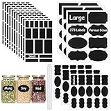 273 Pcs Labels for Jars, Waterproof Reusable Chalkboard Labels for Food Containers, Bottles, Blackboard Stickers with 1 Erasable Chalk Marker (Black)