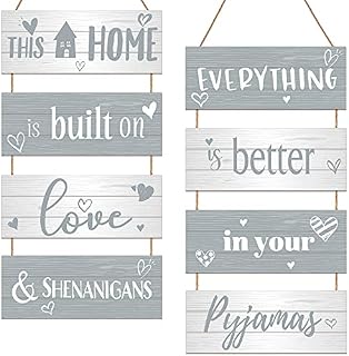 Jetec 2 Sets Home Hanging Slatted Signs This Home is Built on Love and Shenanigans Wooden Home Plaque with Ropes for Family House Decoration DIY Home Crafts Supplies
