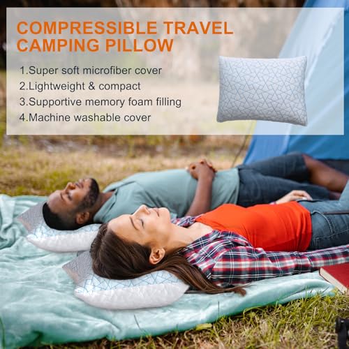 tuphen Travel & Camping Memory Foam Pillow - Cooling Compressible Camping Pillow for Sleeping Compact Firm Supportive Small Pillow for Adults Kids Outdoor Backpacking Hiking Essential with Storage Bag - Image 5