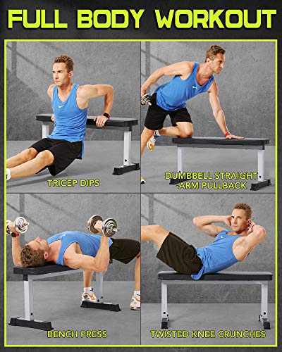 MARNUR Flat Weight Bench 600 LBS Capacity - 42 x 18.5 x 19” Fitness Utility Dumbbell Bench for Weight Training Exercise Home Gym