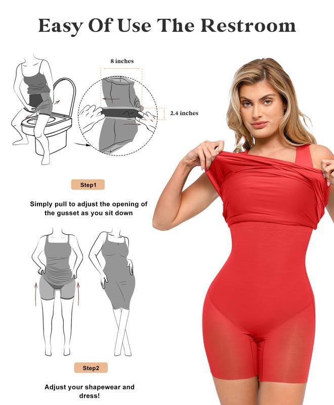 Popilush Mini Dresses for Women U-Neck Shapewear Tummy Control Bodycon Ruched Dress Party Club Date Night Going Out: Medium Red