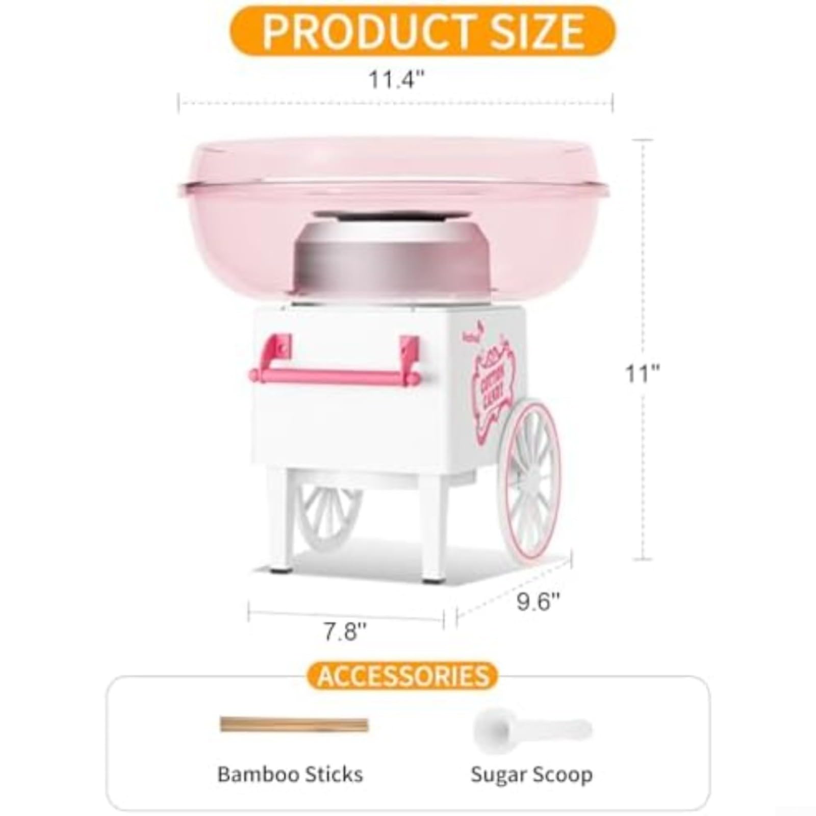 Máquina para hacer algodón de azúcar, para uso en fiestas en casa, spinner portátil de azúcar de acero inoxidable, tratamiento eléctrico rosa con diseño fácil de limpiar, 26 cm