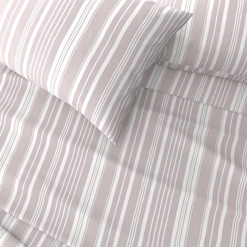 Image of Great Bay Home Full Size Microfiber Sheet Set - Purple Striped 4-Piece Bed Sheets - Ultra-Soft and Smooth Brushed Microfiber Bedding (Lavender Purple Stripe)