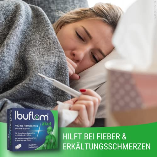 Ibuflam® akut 400 mg Schmerztabletten bei Schmerzen und Fieber | 4x50 Stück Filmtabletten + Duschgel ON TOP | Schnelle Schmerzlinderung und Fiebersenkung mit Ibuprofen | Ibu 400 mg