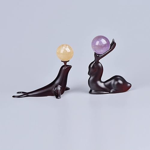Miniatura 4 de AOBRICON Esfera de cristal de resina imitación madera león mar caracol ciervos soporte bola base decoración del hogar adornos lindo animal soporte