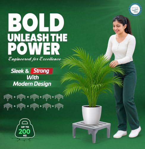 Image of DVI Heavy Duty Grey Plant Stand | Pack of 10 | Strong, Durable, Rust-Proof | Supports Up to 200 Kg | Indoor & Outdoor Use | Pot Stand for Big Size Plants | All Weather Resistant Pot Stand