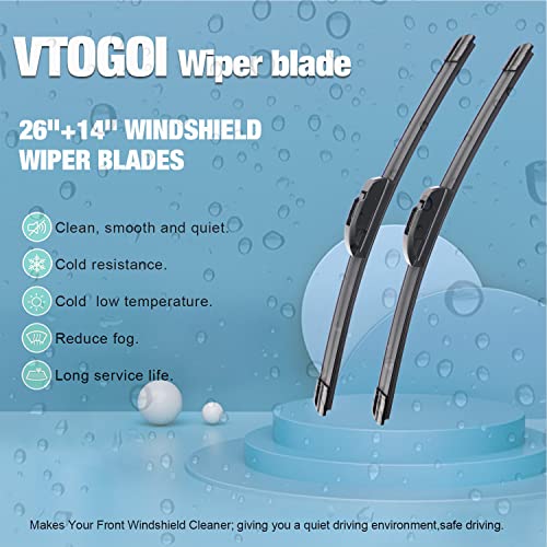 Image of VTOGOI OEM Quality 26''+14'' Windshield Wiper Blades,Premium All-Seasons J-Hook Replacement Wiper Blades (2 Pack)