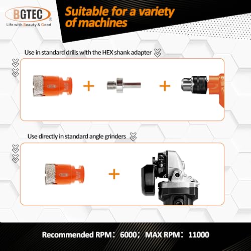 Image of Diamond Core Drill Bit Kit BGTEC Diamond Hole Saw Tile Cutter for Porcelain Tile Ceramic Marble Brick, 5 /8 inch-11 Thread 6 /6 /20 /35mm+50mm Chamfer Bit