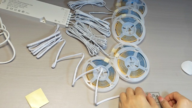 Image of COB LED Strip Lights, 6 in 1 Dimmable Touch Control Under Cabinet Lights, 12V Under Cabinet Lighting Kit, Cuttable Self-Adhesive LED Strips for Display Cabinets, Wardrobes, Kitchen, Shelf Lighting