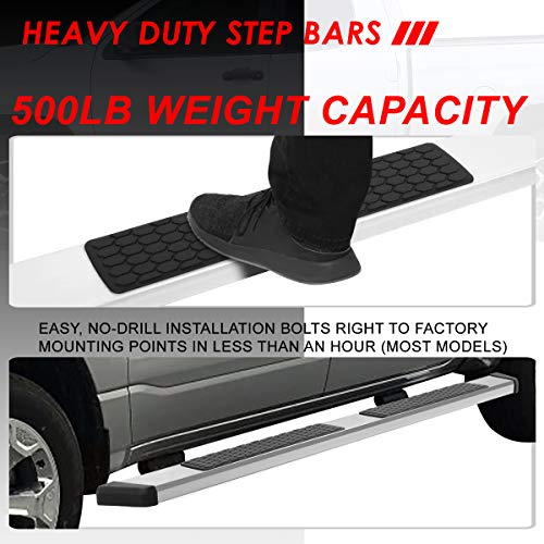 5.5 Inches Side Step Nerf Bar Running Boards Compatible With Toyota Tundra Double/Crew Cab 07-21, Stainless Steel, Polished Chrome #TOP3