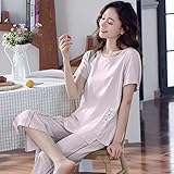 MIVY Schlafanzüge Für Damen,Damen-Pyjama-Sets Aus Baumwolle, 2-Teilig, Lässig, Hellviolett, Blumendruck, Rundhalsausschnitt, Nachtwäsche, Weich, Kuschelig, Kurzärmlig, Oberteile Und Caprihosen, Pjs-