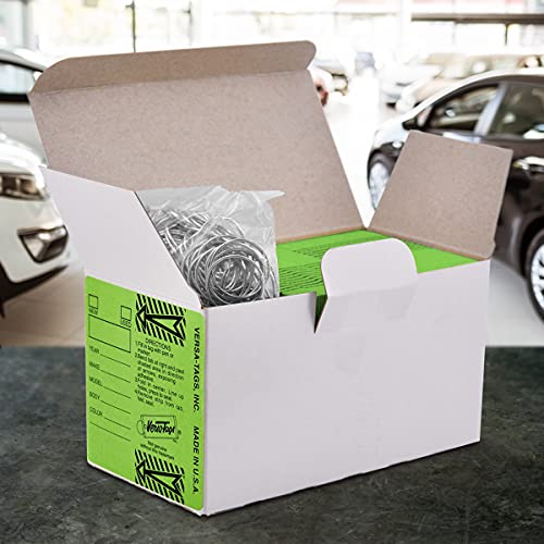 Image of Versa-Tags Lime Green Self-Protecting Key Tags with Chrome-Plated Split Rings, 1000 Count Automotive Dealership Key Tags for Car Truck RV Inventory & Service Organization