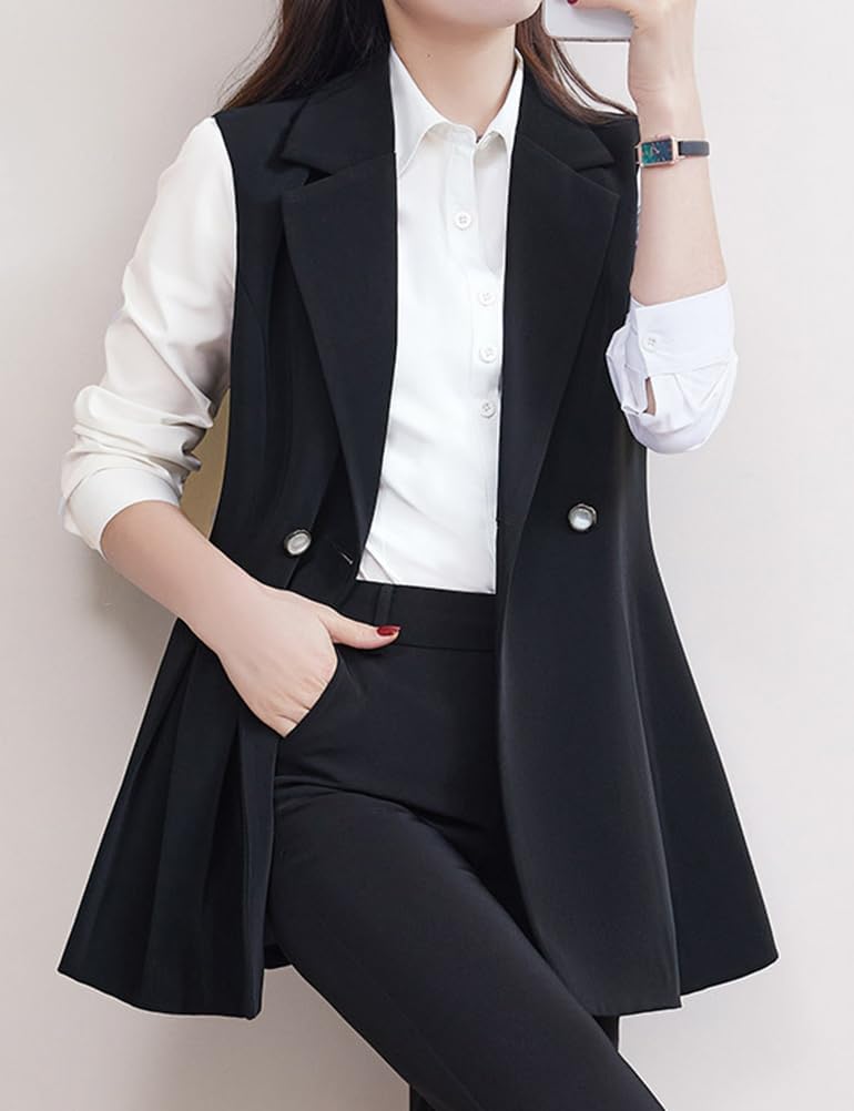 IDEALSANXUN Vest for Women Fashion Casual Notch Lapel Slim Fit Sleeveless Blazer Jackets