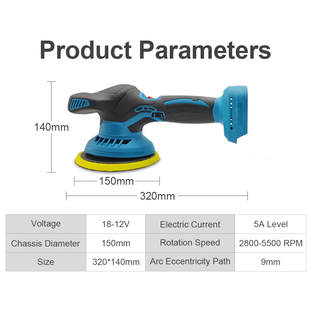Pulidor de Coche, Pulidor De Coche Inalámbrico, 2500-7000 RPM Pulido Automático Eléctrico De 6 Velocidades, Para Metal Limpio, Para Pulido Y Encerado De Coches, Muebles (1 batería 1 cargador)