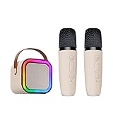 Mini Karaoke Machine for Kids, Toys Christmas Birthday Gifts Ideas for Girls Ages 4, 5, 6, 7, 8, 9, 10, 12+ Years Old, Portable MP3 Player with 2 Wireless Mics for Party (Off-Wite)