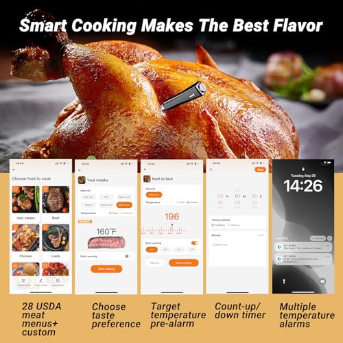 Image of Wireless Meat Thermometer with 4 Probes, INKBIRD WiFi Meat Thermometer Digital Wireless for Rotisserie Grill Oven,Unlimited Range Dishwasher Waterproof Bluetooth Thermometer for iOS & Android