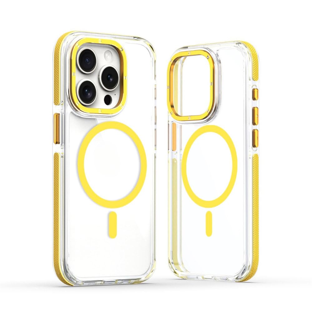 Coque transparente antichoc iPhone 14 Plus jaune magnétique sans fil
