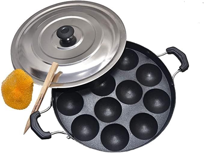 Miniatura 1 de Appam Pan antiadherente Appam Pan de hierro fundido 12 cavidades antiadherente Appam Maker Appam Patra Paniyaram, sartén antiadherente con tapa de