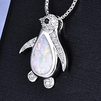 IMINI Mooie opaal pinguïn hanger ketting voor vrouwen, tieners, meisjes, Antarctische zirkonia, delicate choker ketting voor Thanksgiving, Kerstmis, metaal, opaal, Metaal, Opaal