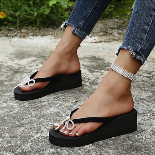 Fashion Flip Flops With Bow Knot For Women Summer Wedges Clip-Toe Sandals For3