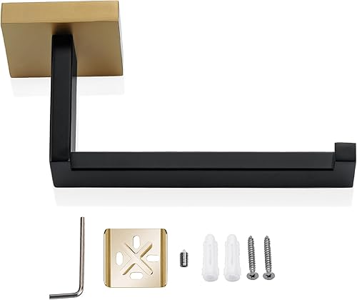 Miniatura 3 de TURS Juego de accesorios de baño de 3 piezas, soporte para toallas de mano negro y dorado, soporte para papel higiénico, gancho para toallas, juego