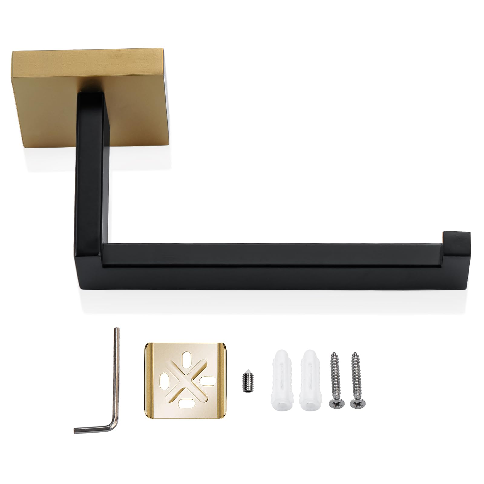 Lairuier 5-teiliges Badezimmer Set Schwarz Gold | Handtuchstange, Toilettenpapierhalter, 2 Haken, Handtuchring | Edelstahl 304, Wandmontiert