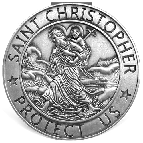 Saint Christopher Medal for Car, St Christopher Protect Us Visor Clip 2.36 Inch, New Driver Gifts Driving Safety Car Accessories for Women Men