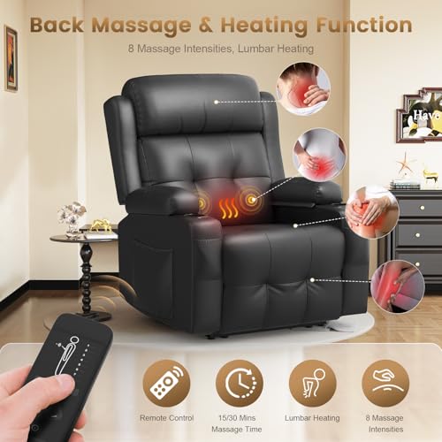 Image of Home Theater Seating, Power Recliner Sofa Chair with Massage & Heat, Wall Hugger Reclining Single Chairs with USB, RV Furniture with LED Lights, Cup Holders for Movie Theater & Gaming Room