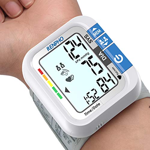 Wrist Blood Pressure Monitor, RENPHO Blood Pressure Machine for Home Use with Speaker, Accurate Automatic Digital BP Cuffs with Large LCD Display, 2-Users, 120 Recordings