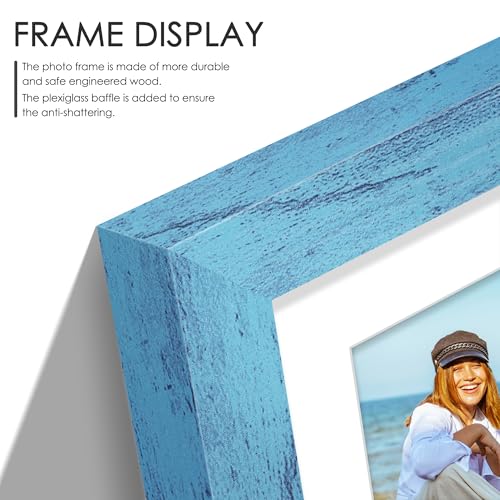 Image of DUENPY 12x16 Picture Frame 5x7 Collage Picture Frame Displays Four 5x7 inch Photos or 12x16 (Without Mat) for Available Horizontal Wall Mounting Display and Vertical Blue