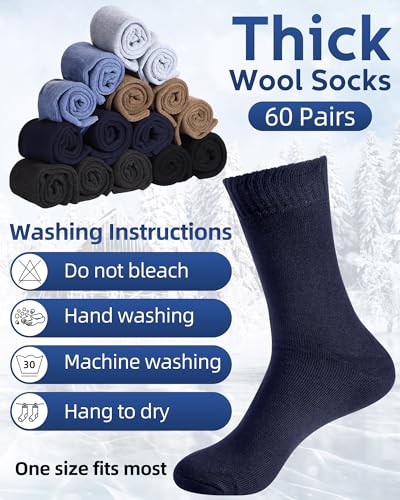 Toulite 60 Pairs Men Thermal Winter Socks Bulk Warm Thick Cozy Boot Socks for Winter Hiking Men Women Homeless Care2