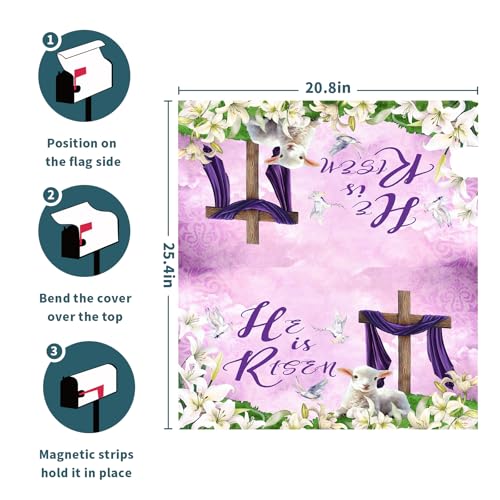 Image of He is Risen Mailbox Cover Magnetic, Easter Cross Lamb Mailbox Wrap 25.5x21 Inch, Spring Lily Flowers Large Size Waterproof Letter Post Cover for Yard Garden Outdoor Outside Home Decor