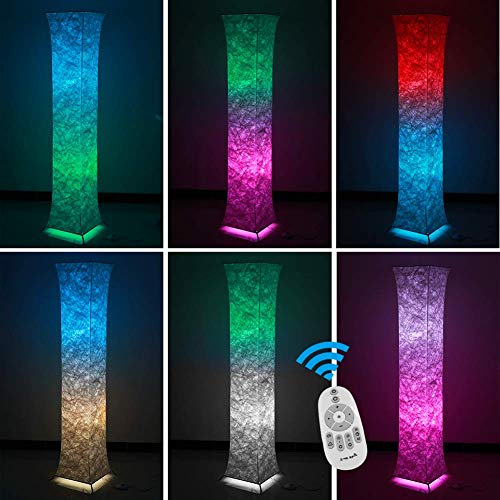 Leonc Design Soft Light Floor Lamp, 52" Contemporary Morden Slim Rgb Color Changing Led Tyvek Fabric Shade Dimmable Remote Control & 2 Smart Led Bulbs For Livingroom #TOP2