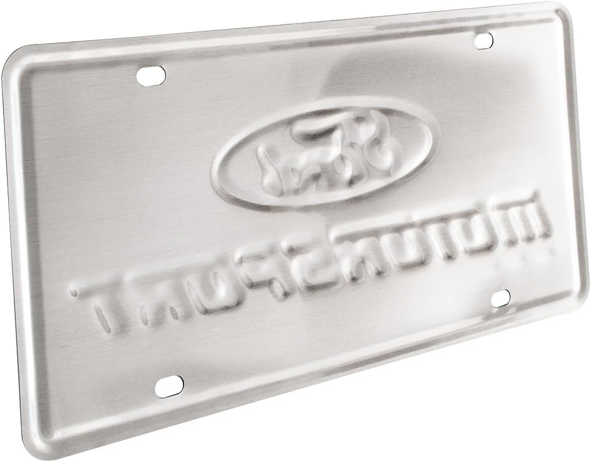 OEM Front or Rear Motorsport Metal License Plate Insert Blue & White for Ford Mustang