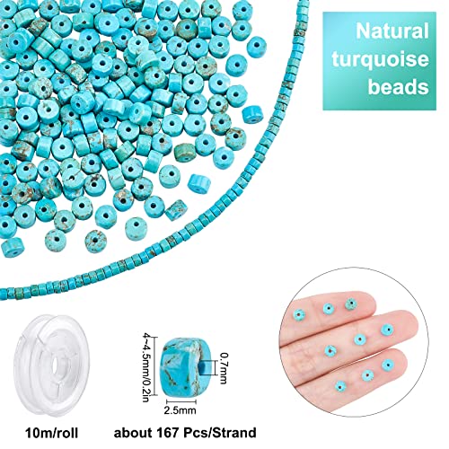 SUNNYCLUE 1 Box 167Pcs Natural Stone Heishi Beads 4.5mm Disc Turquoise Beads Flat Round Coin Stone Gemstone Bead with Elastic Thread for Jewellery Making Craft Bracelet Earrings Necklace DIY - Image 2