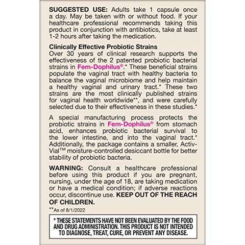 Jarrow Formulas Fem-Dophilus Probiotics 1 Billion Cfu With 2 Clinically Effective Strains, Dietary Supplement For Vaginal And Urinary Tract Support, 30 Veggie Capsules, 30 Day Supply #TOP7