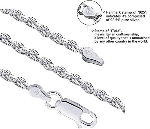Savlano 925 Sterling Silver 4mm Solid Italian Rope Diamond Cut Twist Link Chain Necklace with Gift Box for Men & Women - Made in Italy2