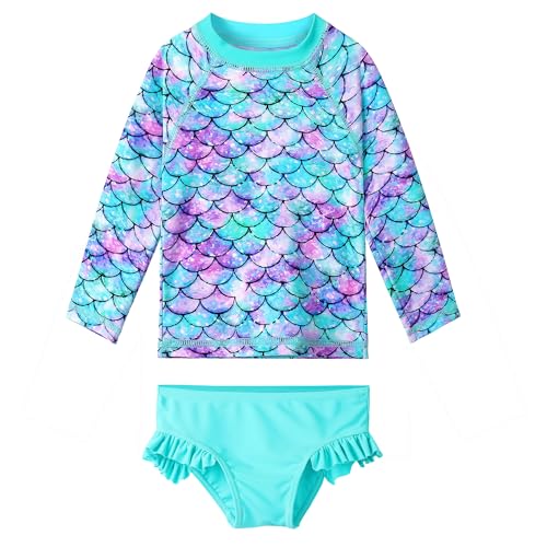 Image of XFGIRLS Girls 2-Piece Swimsuit Long Sleeve Rash Guard Set Toddler 6M-8Y | UPF 50+ blocks 98% UV, Quick-dry, Easy on /off, Bright colors stand out, Machine wash, Breathable, Beach, swim, water park