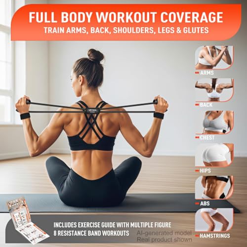 Image of Figure 8 Resistance Bands for Arm, Back - 3-Level Latex Heavy Exercise Bands with Handles for Strength Training, Full Body Workout, Physical Therapy, Pilates, Yoga, Home Gym Equipment for Women