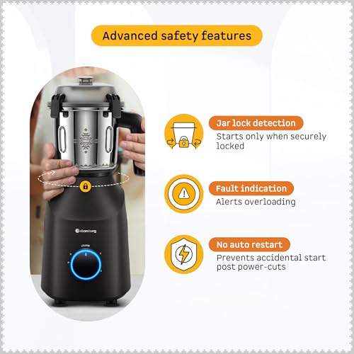Image of Atomberg Tavi Mixer Grinder |110 V only for US & Canada | Unique Coarse Mode for Silbatta-Like Texture | Intelligent 600W Motor | 4 Jars Including Chopper Jar | Matte Black