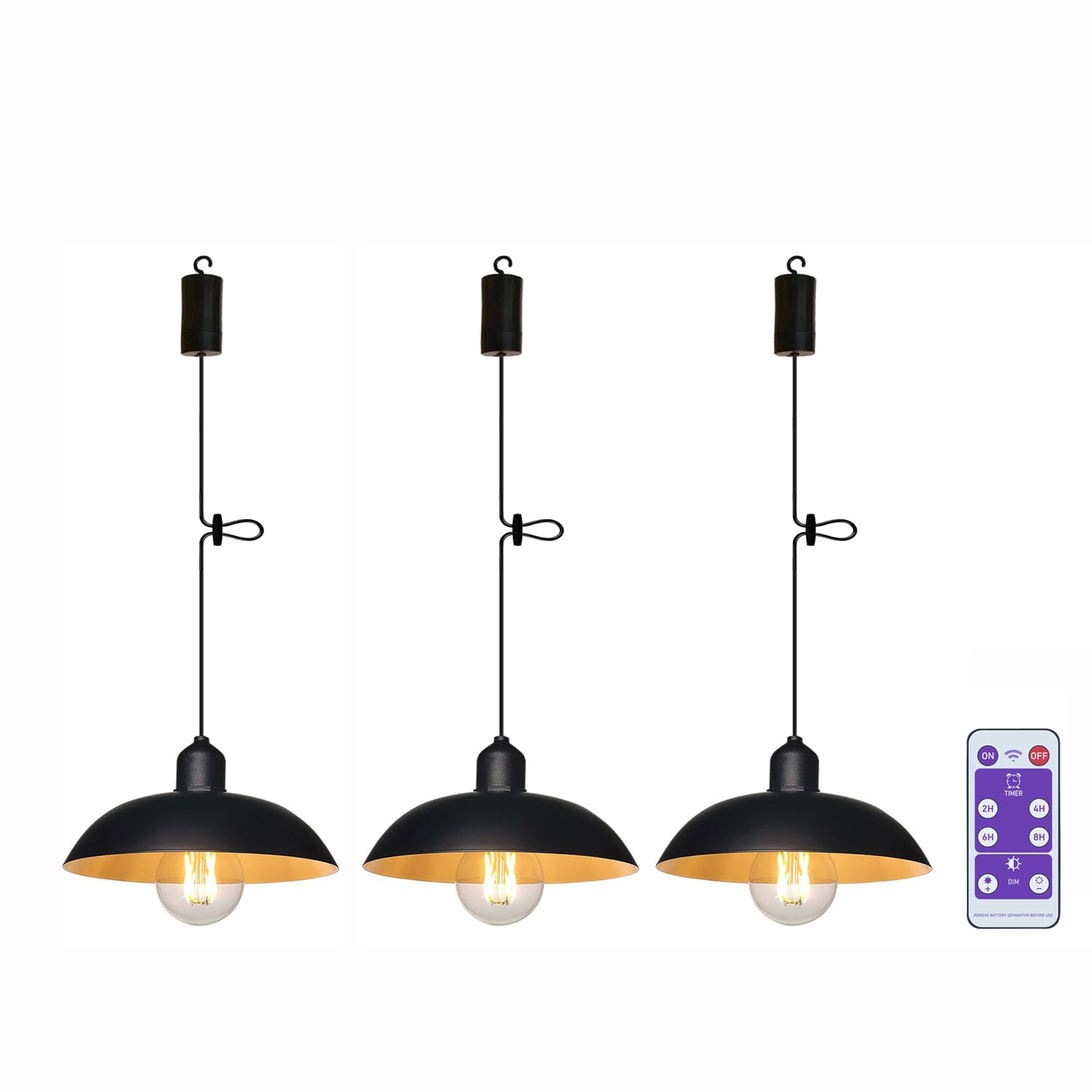 YIKEGE LICHT 3x Industrie Hängelampe mit Batterie Fernbedienung Akku Hängeleuchte Deckenlampe ohne Strom Batteriebetriebene Laternen Lampions für Pavillon Garten Balkon Weihnachten Deko Geschenk