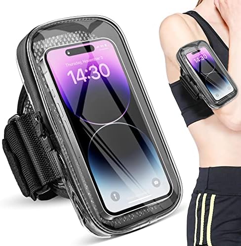 Clear Running Phone Holder Armband, Sports Armband Case for iPhone 14 13 Pro Max 12 11 Plus X XS Samsung Android, Universal Arm Bands Bag with Key Card Pocket for Exercise Walking Workout Fitness
