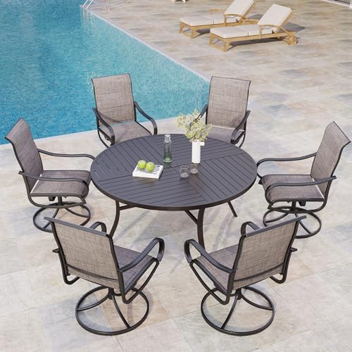 MIXPATIO 54\" Round Patio Dining Table for 6, Outdoor Metal Steel Table with 1.57\" Umbrella Hole for Porch Backyard