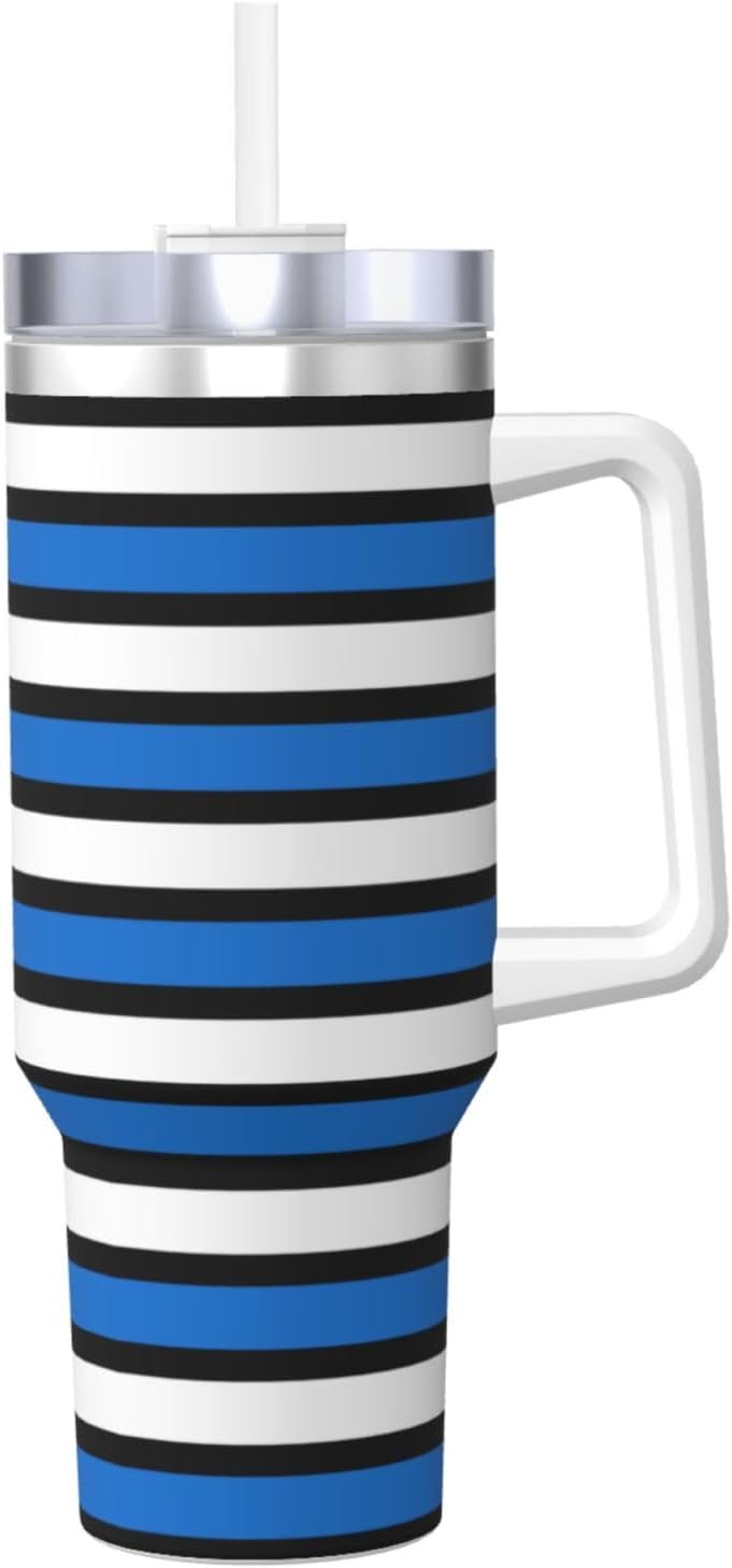 40 OZ Flag of Estonia Print Ice Bully Cup with Handle Straw Lid Straw,Stainless Steel Tumbler Coffee Cup