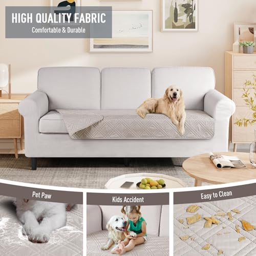 Image of TAOCOCO 100% Waterproof Sofa Cushion Cover Reversible Couch Seat Cover for Dogs Pets Couch Cover for Chaise Sectional Sofa U Shape Sofa Furniture Protector Sofa Slipcover (Cream)