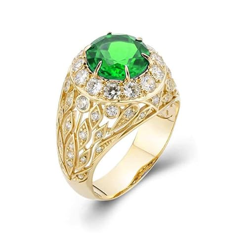 Men's Emerald Ring Sterling Silver or 9K 10K 14K 18K Solid Gold Green Gem Stone Rings for Men Simulated Emerald Stone Ring with Moissanite Green Gemstone Statement Engagement Ring for Male Women Free Engraving Size 8
